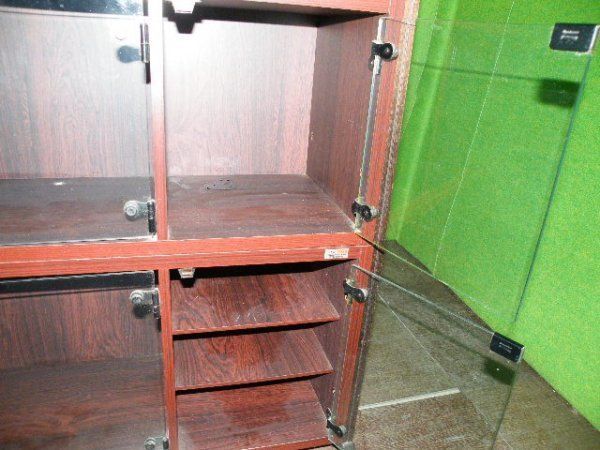 W98cm ガラス扉の木製ラック□オーディオラック・本棚・キャビネット