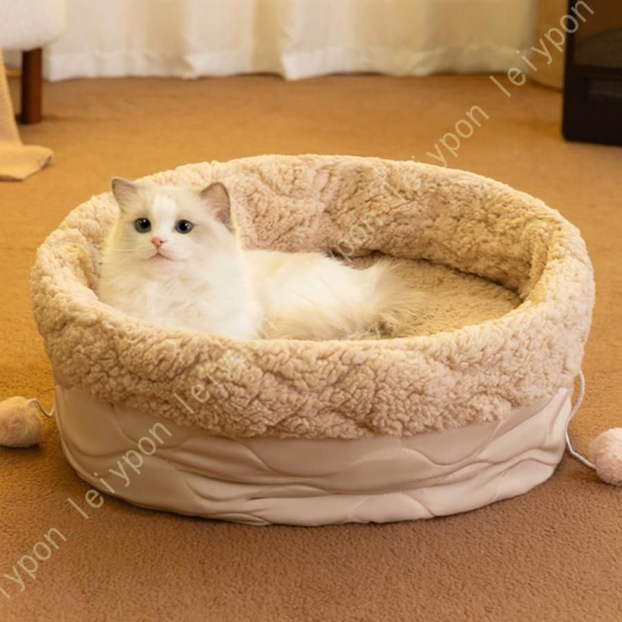 猫ベッド 犬ベッド ペットベッド 冬 通年 滑りにくい裏生地 ふわふわ 綿 秋冬用 洗える 吸湿発熱 円形 ペット用ベッド 耐噛み 暖かい 小動物用 ペットマット