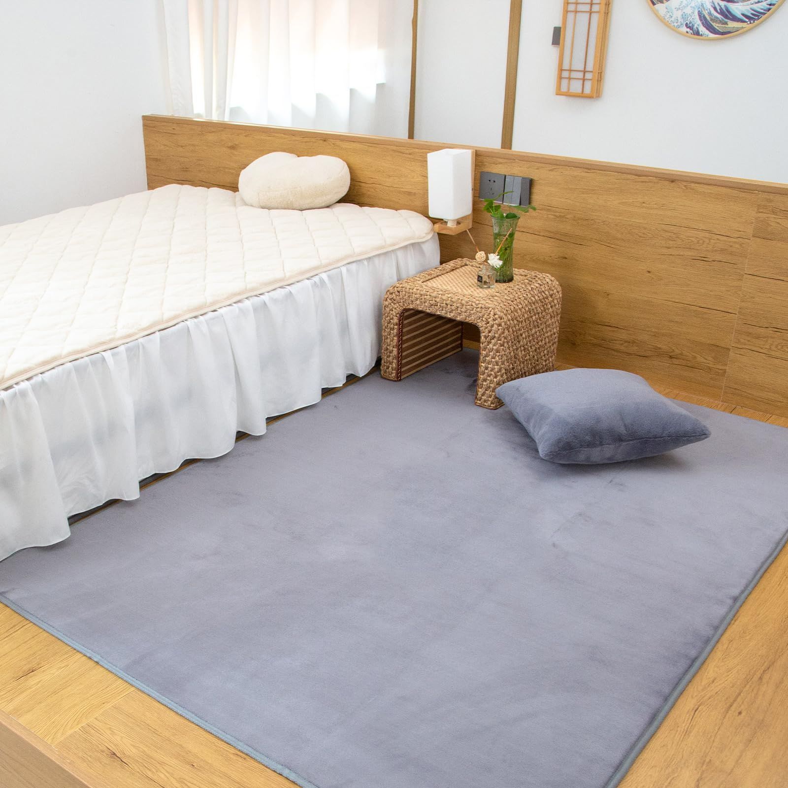 グレー_185*240cm Qucover カーペット ラグ 約3畳 長方形 ラグマット ラグカーペット オールシーズン 防音マット 滑り止め付き 無地 抗菌 防臭 防ダニ 185cm×240cm グレー