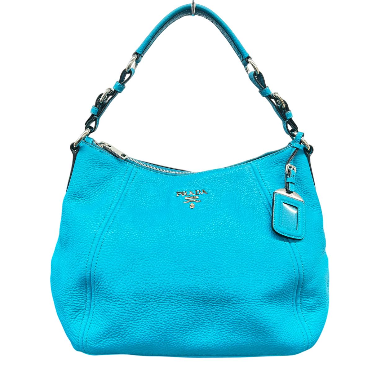 カラー PRADA プラダ ショルダーバッグ ヴィッテロ フェニックス BR5096 カーフ レザー TURCHESE ハンドバッグ セミショルダー プラダ Aランク 鑑定済