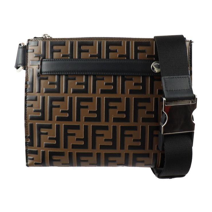 FENDI フェンディ クロスボディバッグ ショルダーバッグ 7VA437 カーフレザー MAYA NERO ブラウン系 シルバー金具 FFロゴ エンボス