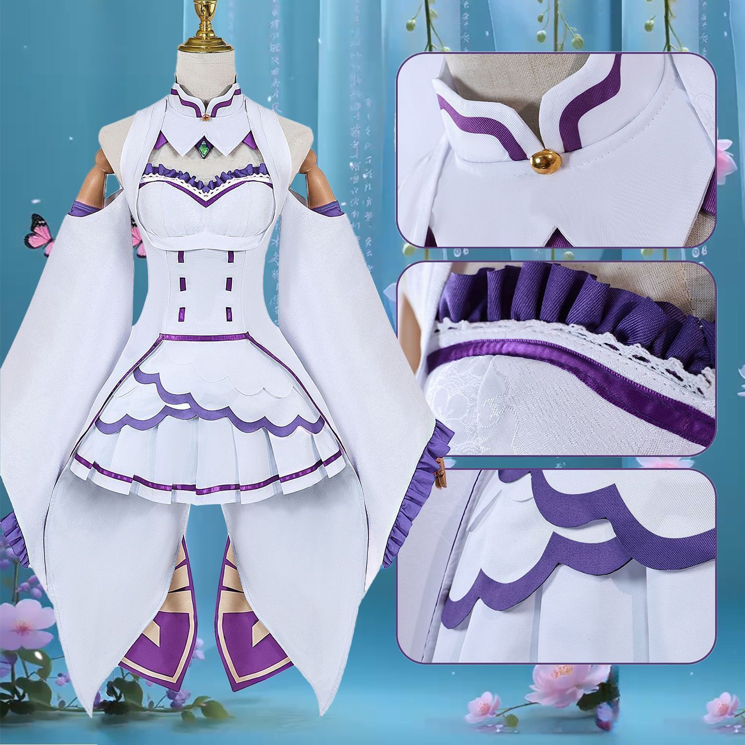 Reゼロから始める異世界生活 エミリア コスプレ衣装 フルセット ワンピース アニメキャラクター 仮装 撮影会 ハロウィン イベント用 高品質コスチューム レディースサイズあり