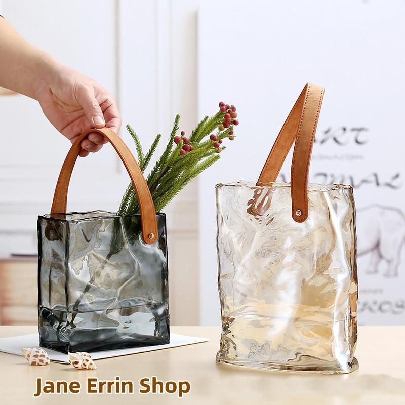 フラワーベース 花瓶 カバン 鞄 bag ガラス 硝子 楽天市場】ガラス 花瓶 バッグ型 手作り ガラスバッグ花瓶 透明