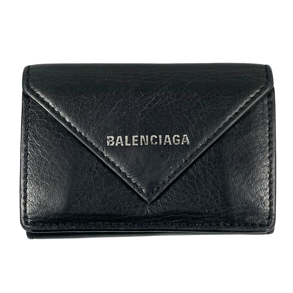 BALENCIAGA バレンシアガ 品番 391446 レザー ペーパー ミニウォレット 三つ折り財布 レザー ブラック | 50536