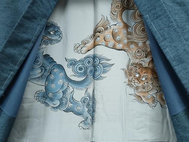 平和屋着物○男性 紬 アンサンブル 本草木染 霞文 反端付き 正絹 逸品