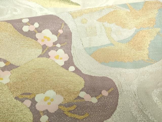 平和屋着物○爪掻き本綴れ 太鼓柄袋帯 立波飛鶴梅松文 金銀糸 正絹