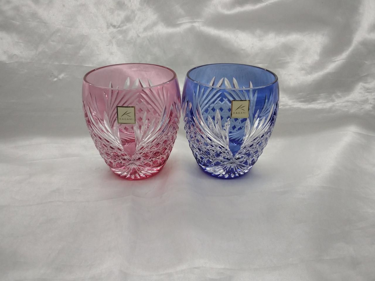 カガミクリスタル ペアロックグラス 江戸切子 鹿角 Kagami Crystal Pair of Rock Glasses Edo Kiriko Design Deer Horn
