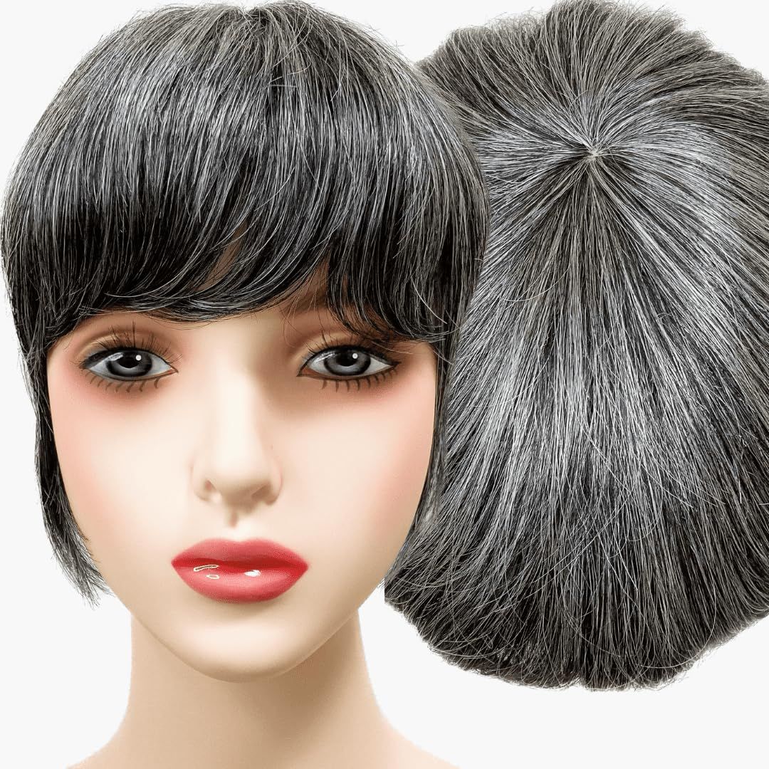 部分ウィッグ かつら ヘアピース ポイントウィッグ 白髪 グレイヘアー グレイ 女性 レディース 人工毛 ウィッグ ショート 前髪 ストレート 前髪ウィッグ O型つむじ 医療用 つむじ 頭頂部 う
