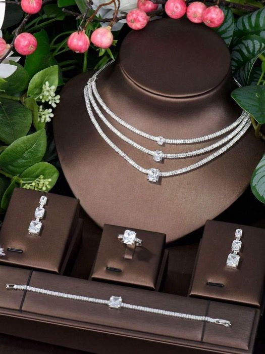 ジュエリー レディース セット 1セット ファッションジュエリーセット キュービックジルコニア スクエアジェムストーン装飾 バレンタインデーの女性への贈り物に適しています