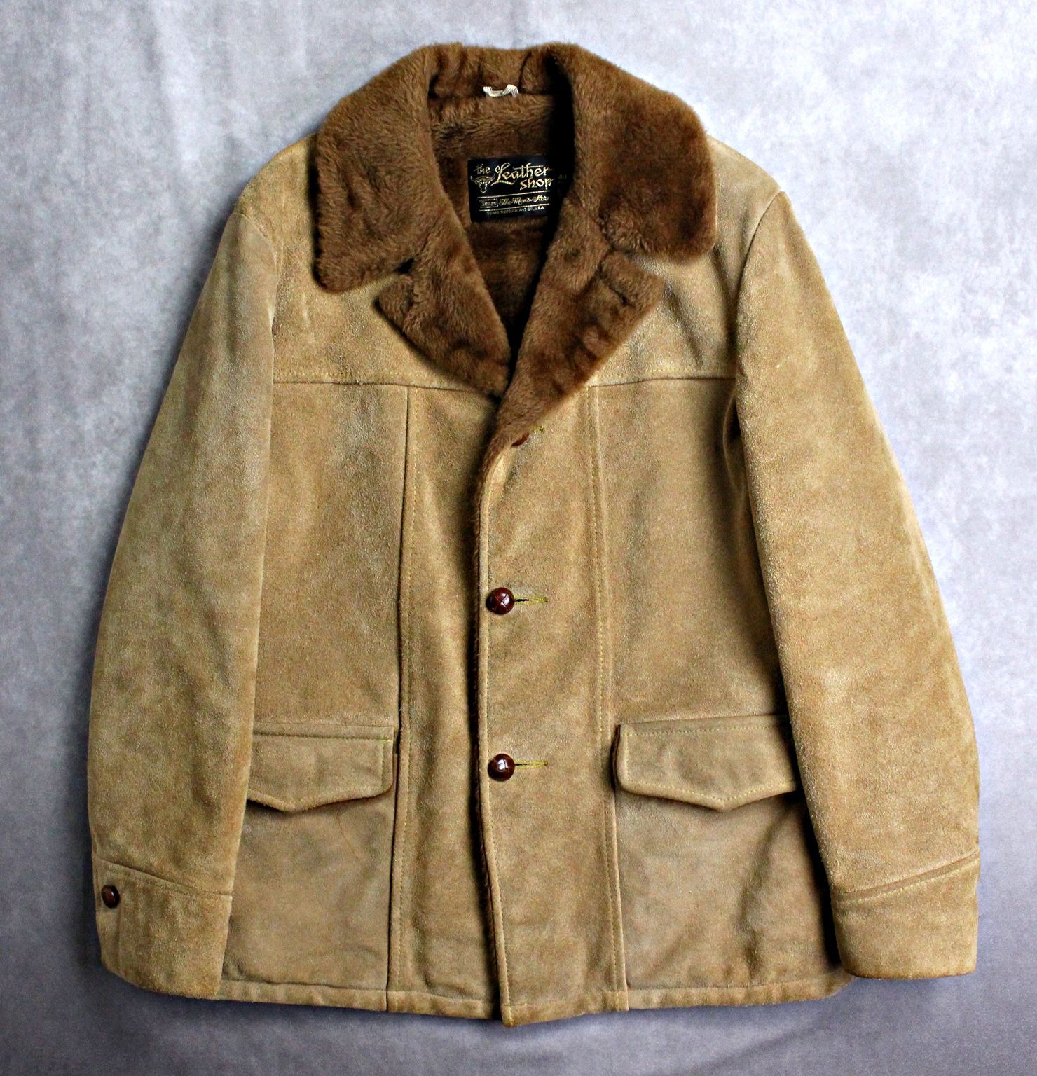 70s Sears スエード ランチコート 裏ボア 古着 ヴィンテージ レザー 60~70s スエード ボア裏地 チェスターコート 70s Sears スエード