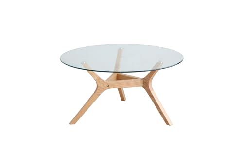 ナチュラル リビングテーブル モダンデザイン 354204 強化ガラス × ウォールナット無垢 直径80cm 丸型 ガラステーブル AMOR ELEGANT 創業100年の日本家具メーカー 東馬 SIMPLY tohma MARWIL-DEMENAGEMENTS_CH