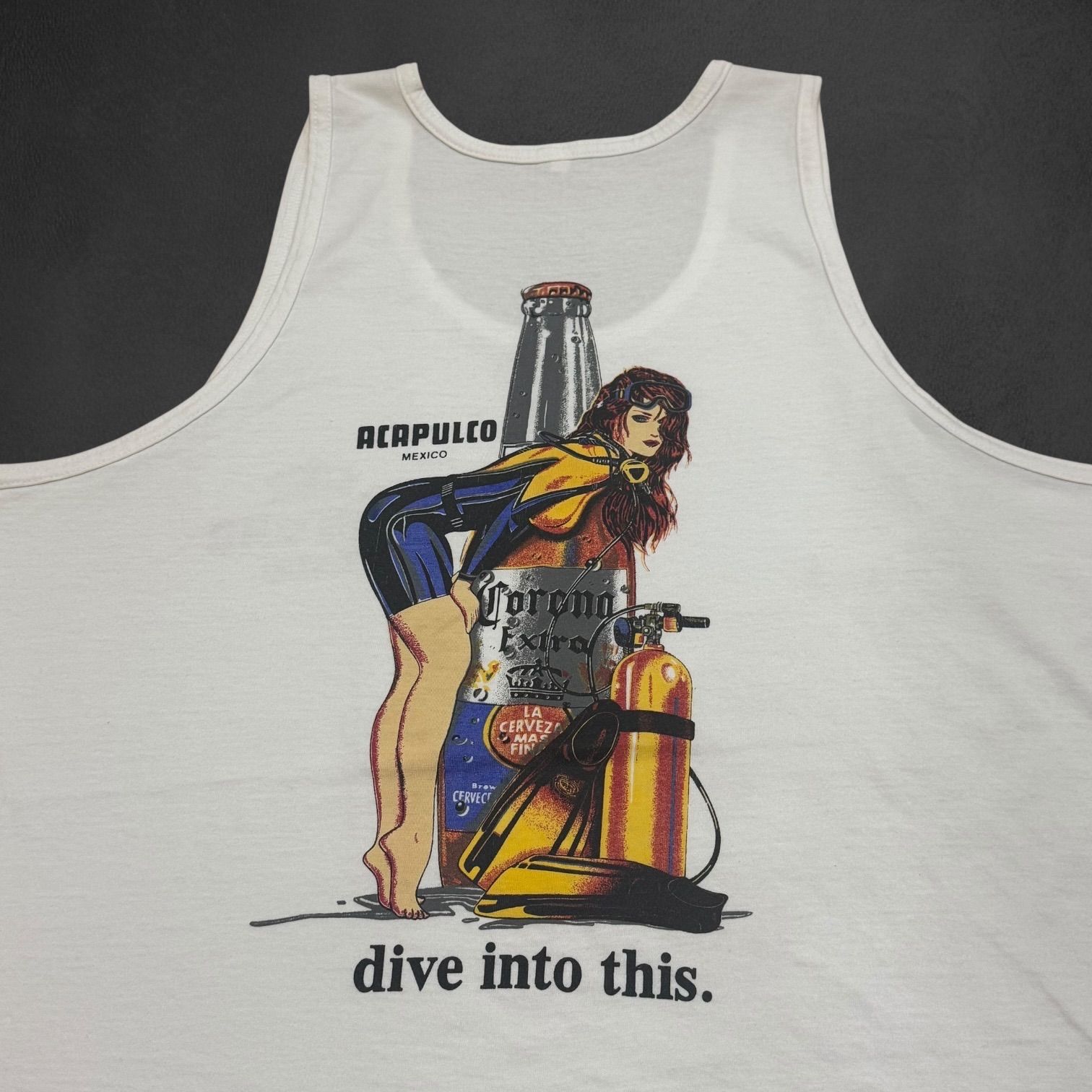 90s CoronaBeer コロナビール タンクトップ ヴィンテージTシャツ アート 女性 エロTシャツ プロモーションTシャツ 企業Tシャツ ビンテージTシャツ シングルステッチ No130