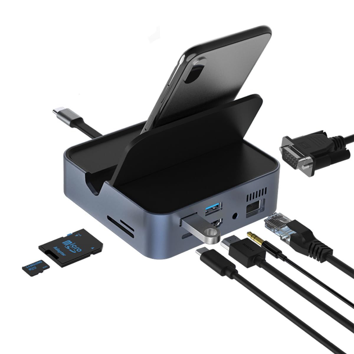 スマホをパソコン化する新発想 9in1多機能拡張ハブ Switch対応 超軽量206g コンパクト 9in1ポート搭載 USBハブ Type C to HDMI VGA RJ45 USB3.0*2 SD TF DC3.5 PD 日本 から発送