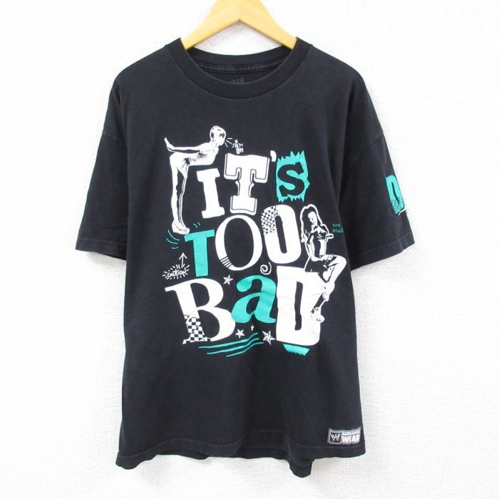 XL/古着 半袖 Tシャツ メンズ ワールドプロレスリング コットン クルーネック 黒 ブラック 23mar31 中古