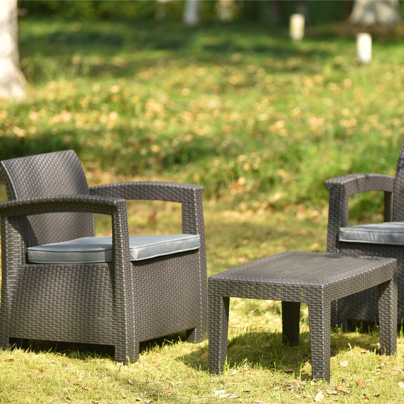 15%割」 ラタン調 ガーデンファニチャー 3点 ガーデンテーブル