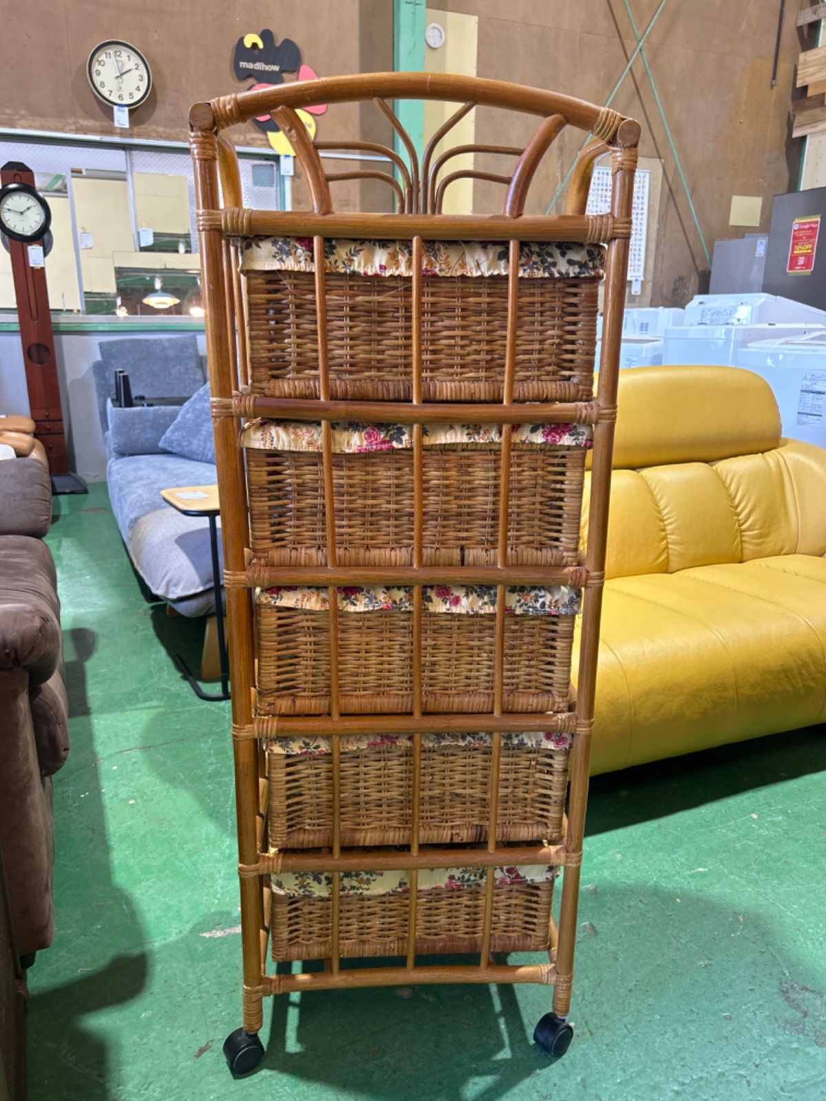 籐のタンス、棚 ヴィンテージ ラタンチェスト 5杯 籐家具 収納