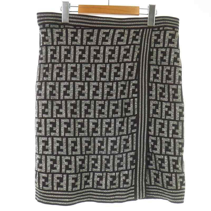 FENDI フェンディ ひざ丈 スカート ラップ ズッカ柄 グレー