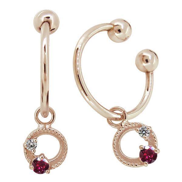 イヤリング フープイヤリング ルビー イヤーカフ レディース シンプル 月 星 ピンク イエロー 10k 母の日 2023【受注生産の為8～10営業日程度で発送】