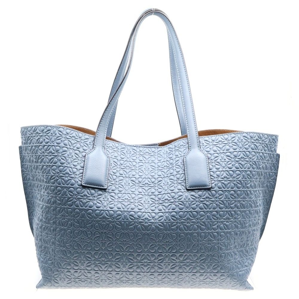 美品 LOEWE アナグラム ロゴ型押し レザー トートバッグ ブルー 【43 LOEWE (ロエベ) アナグラム リピート トートバッグ ブルー
