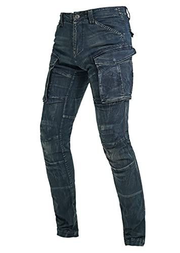 ダークブルー_S [MOTO-BOY] バイクパンツ ライディングパンツ プロテクトズボン ジーンズ ツーリング 膝・腰下プロテクター付き ストレッチ生地 夏秋春 耐磨 通気 オーバオール式 CE規格 ライダ