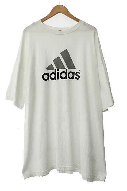 アディダス adidas VINTAGE ヴィンテージ 90s 万国旗タグ LOGO TEE ロゴ プリント 半袖 Tシャツ XXL 白 ホワイト ブランド古着ベクトル 250509