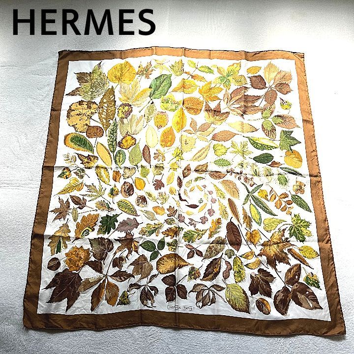 ほぼ未使用】エルメス HERMES カレ 90 落ち葉柄 スカーフ シルク - www