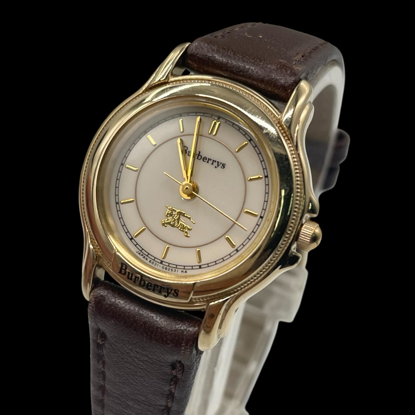 電池稼働品 BURBERRY バーバリー レディース腕時計 レザーベルト ゴールド 白文字盤 クォーツ