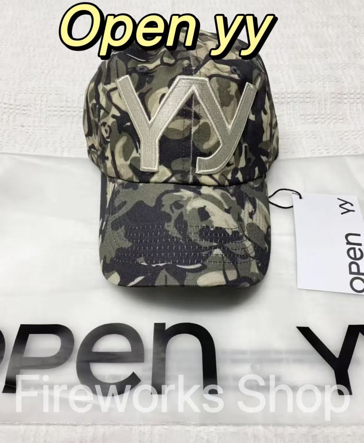 OPEN YY 迷彩柄 ロゴ キャップ カモ オーブンワイワイ OPEN YY 迷彩柄 ロゴ キャップ カモ オーブンワイワイ - メルカリ