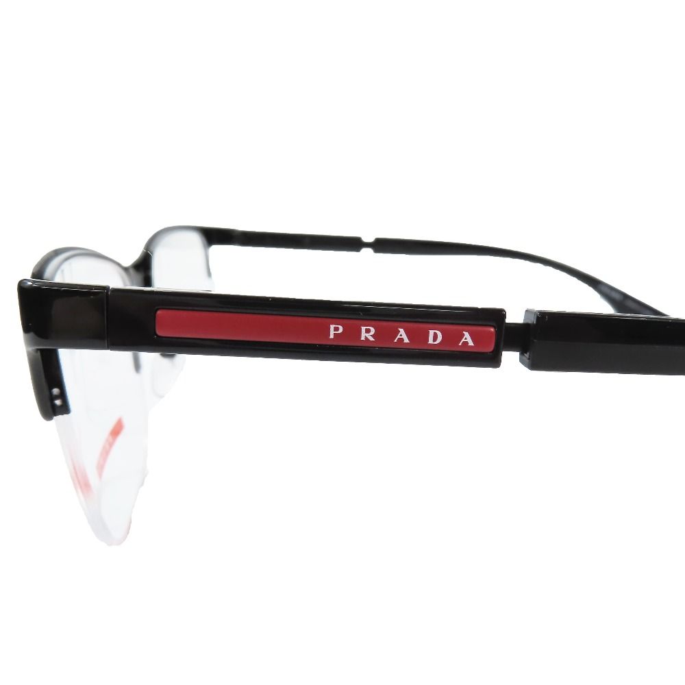 未使用 PRADA プラダ リネア ロッサ VPS55O DG0-1O1 眼鏡 アイウェア スクエア型 デモレンズ ゴム 黒 ブラック メンズ レディース 古着 中古 USED 未使用 PRADA プラダ リネア ロッサ メガネ アイウェア ハーフリム
