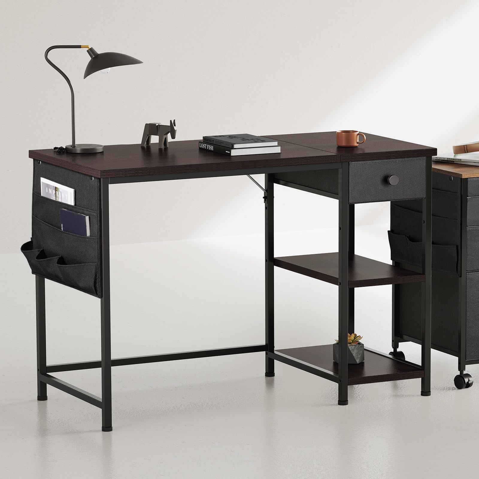 新着商品 computer deskban パソコンデスク引き出し付き ワークデスク h c 左右入替可 作業机 幅120cm 事務机 子 desk つくえ 学習机 勉強机 本棚付きデスク pcデスク 机 ダークブラウン YeTom MARWIL-DEMENAGEMENTS_CH