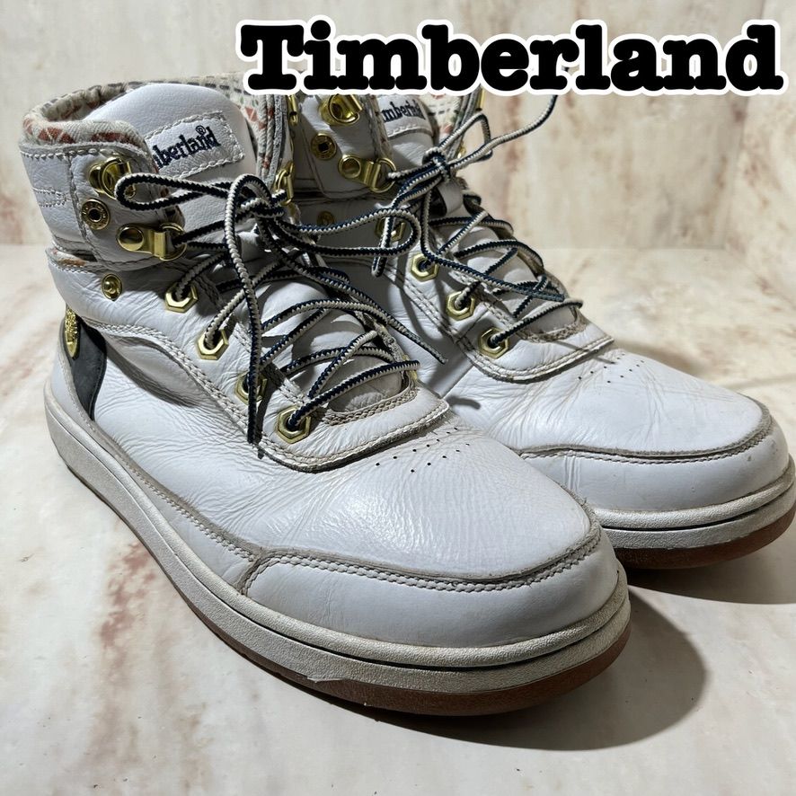 【大人気！】 Timberland ティンバーランド ハイカット スニーカー サイドロゴ ホワイト 8.5W PR D3