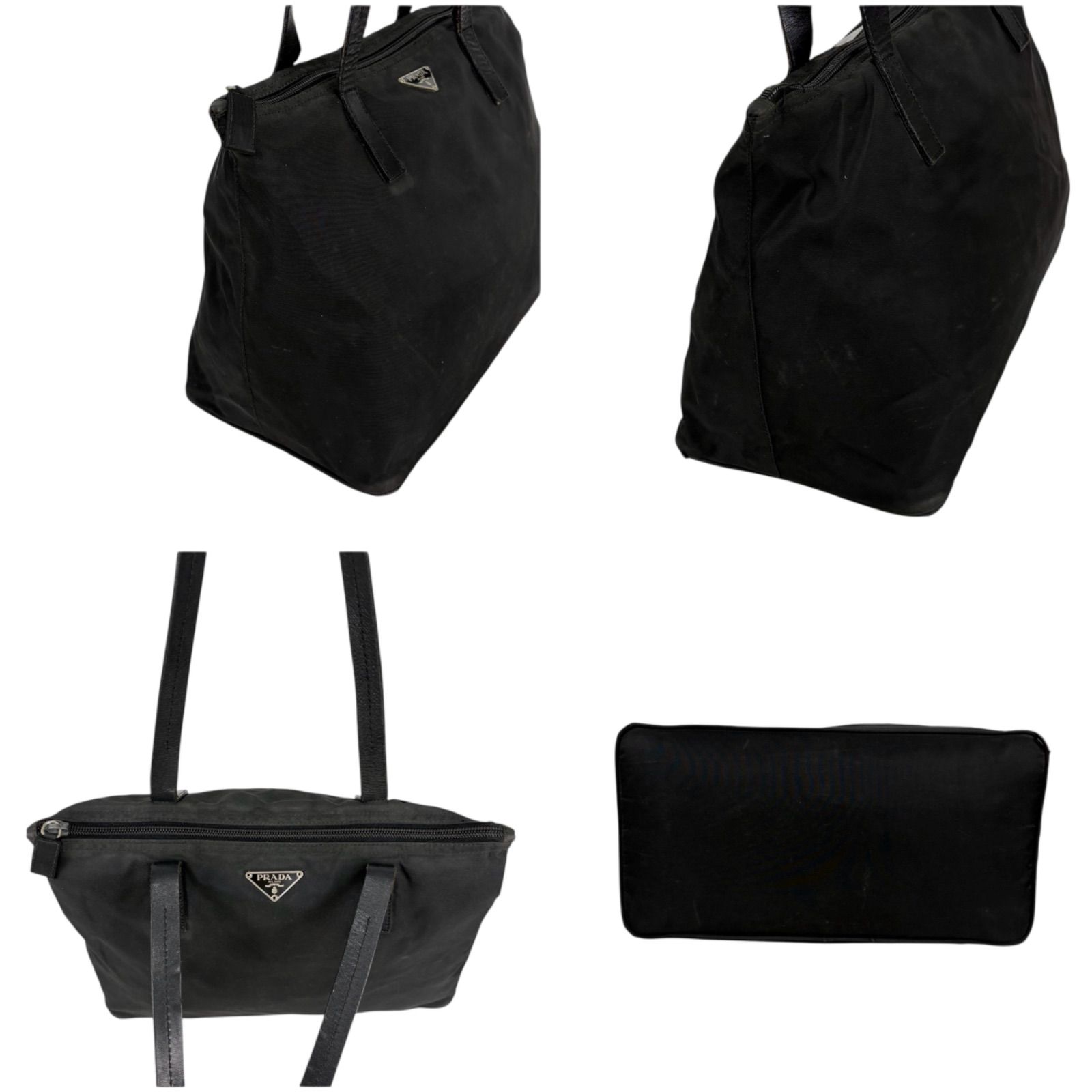 PRADA　プラダ　ミニトートバッグ　三角ロゴプレート　ナイロン　ブラック 良品】【プラダ】ミニトートバッグ ハンド 三角ロゴプレート
