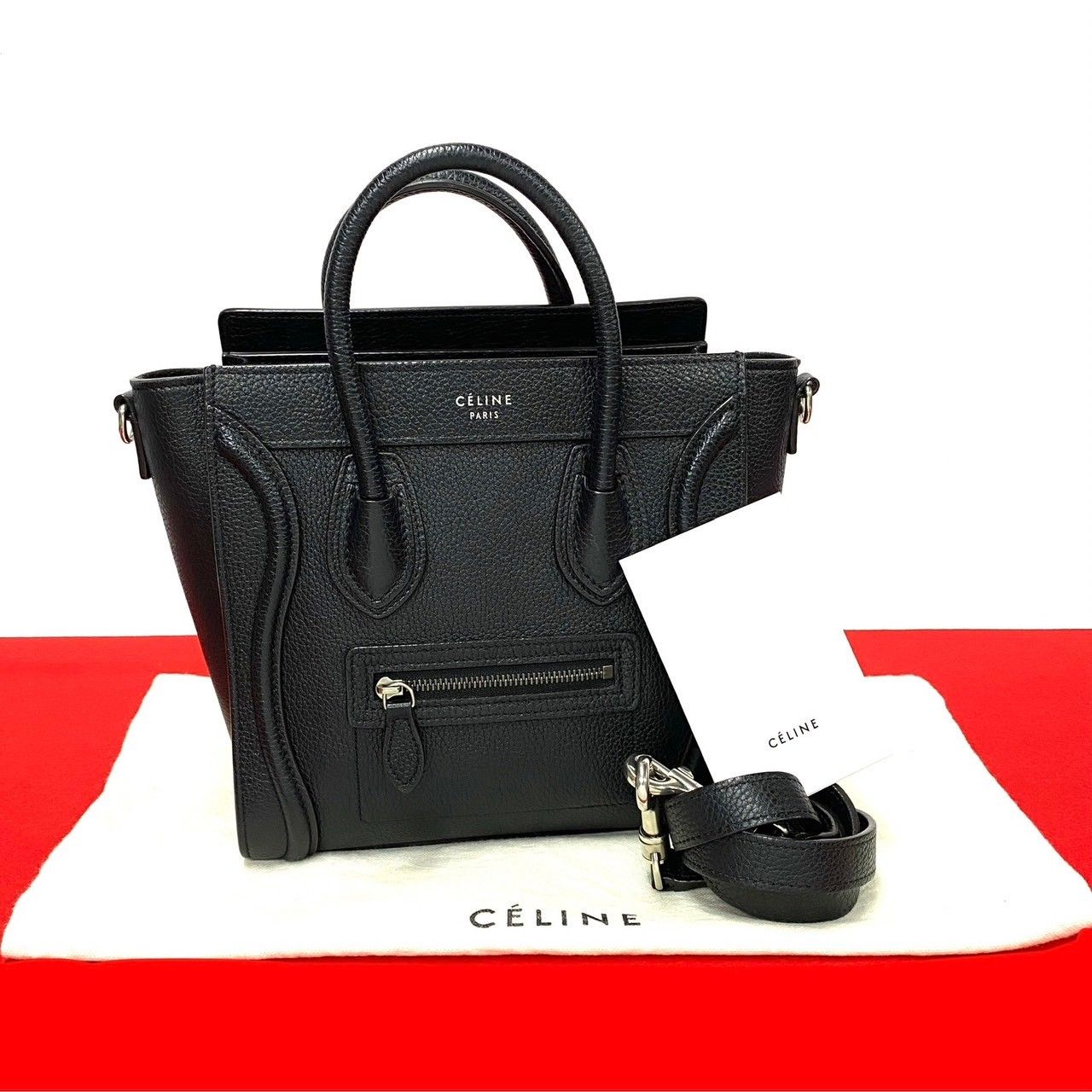 極 美品 袋付き CELINE セリーヌ ラゲージ ナノショッパー レザー 本革 
