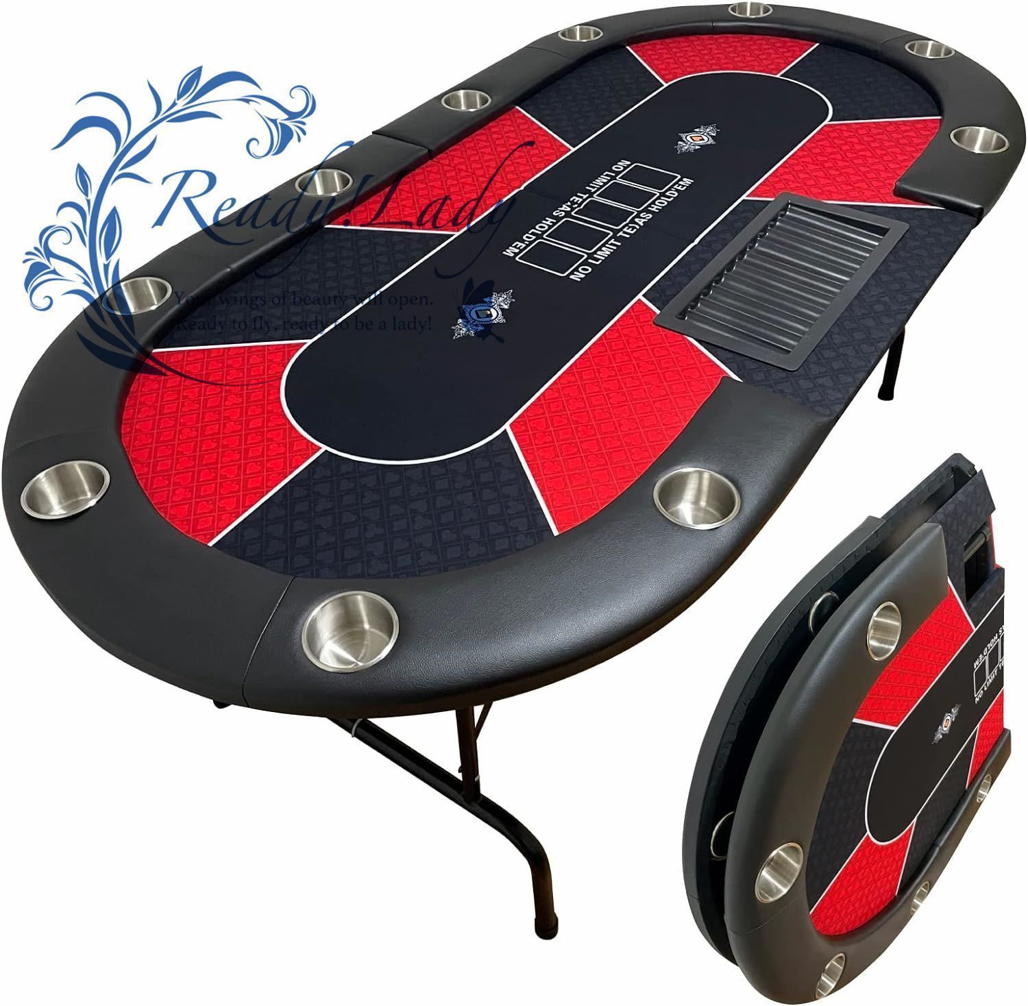 【新品】ポーカーテーブル レザー風 飲み物ホルダー付き　折り畳み可能 ポーカーテーブル 折りたたみ式 ドリンクホルダー チップラック