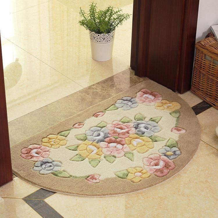 玄関マット 半円 半円形マット 北欧 屋外 屋内 室内 花模様 薔薇 洗える 50×80cm 泥除け 汚れ防止 滑り止め 吸水 触さよい 抗菌XZ0524