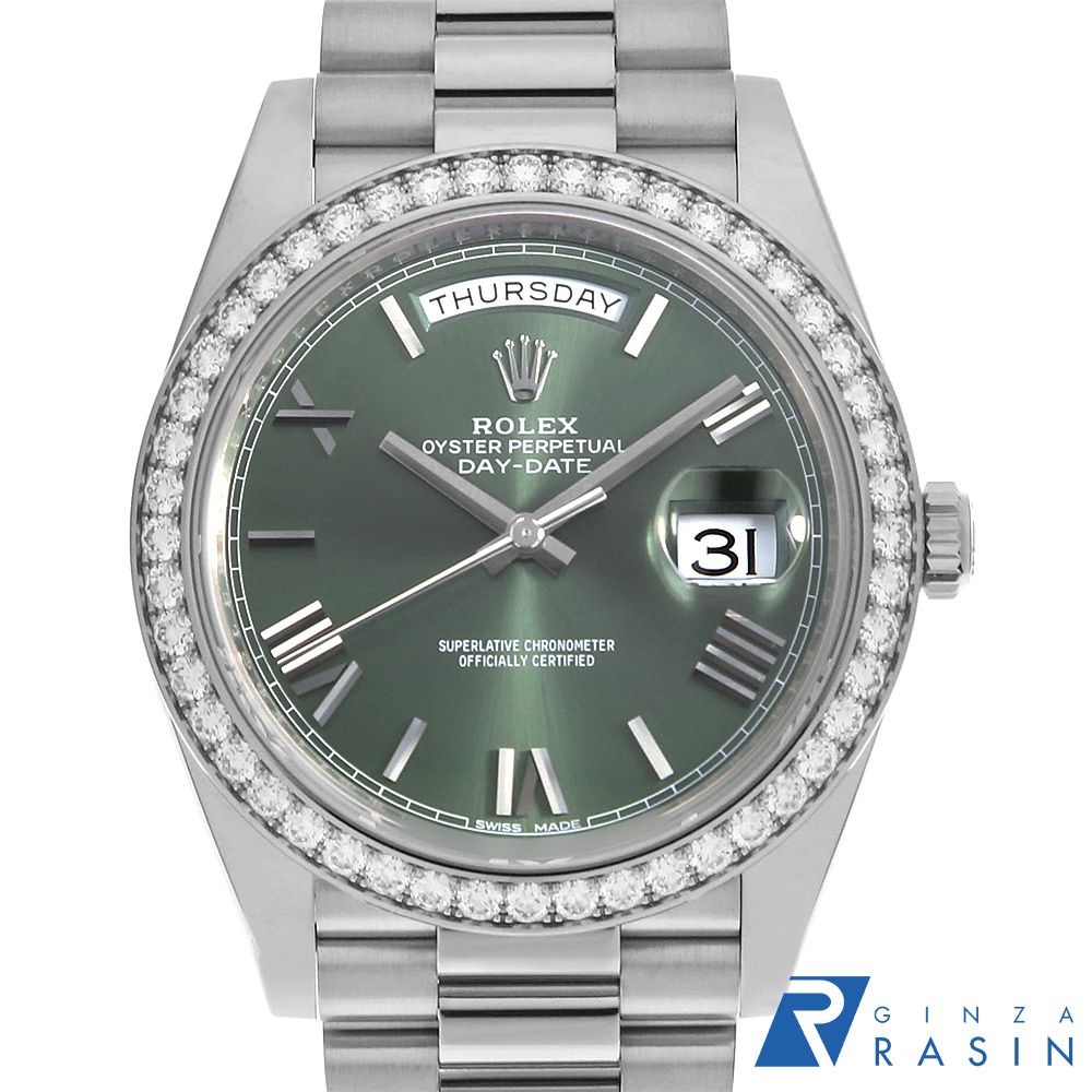 ロレックス デイデイト40 ベゼルダイヤ 228349RBR オリーブグリーン