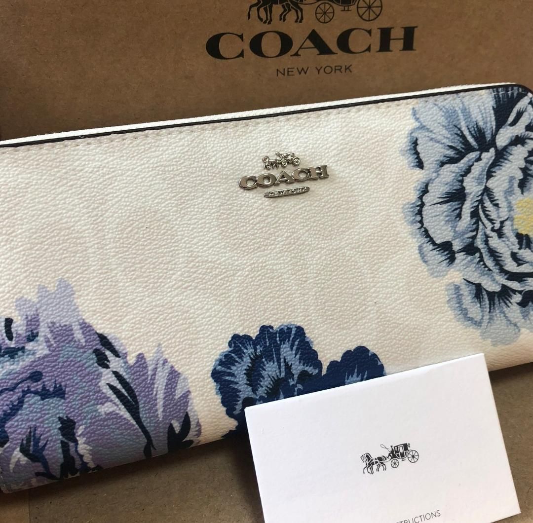 COACH コーチ 新品 ホワイト 紫 花柄 長財布 レディース 小物 財布 白