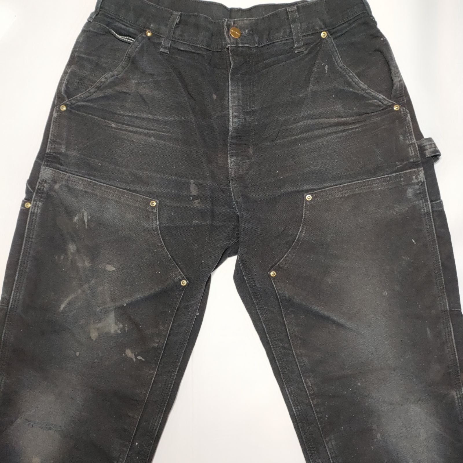 【美品:USA】CarharttダブルニーブラックW34 L32 B01 BLK CarHartt(カーハート) USA製ダブルニー ペインターパンツB01 BLK