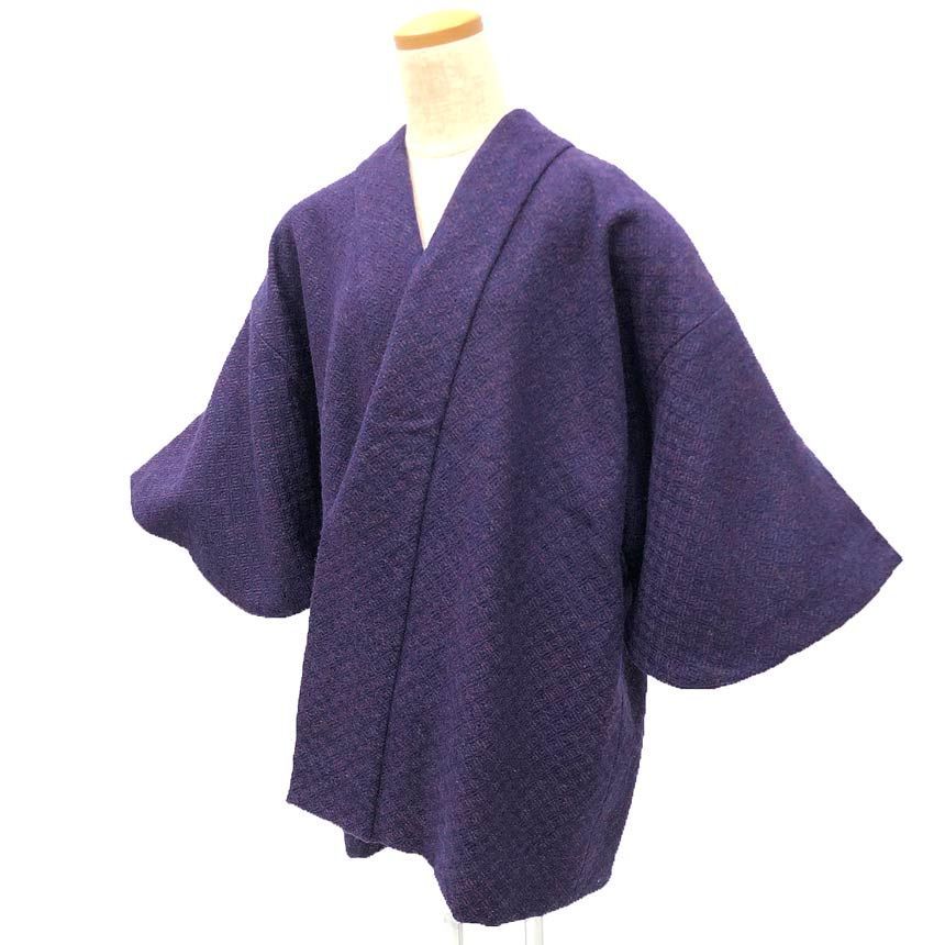 京やM444 着物コート 和装冬コート ウールコート 袷仕立て ラグラン袖 船底袖 着物衿仕立て 紫 パープル フォーマル カジュアル兼用 仕立て上がり 道行 道中着 羽織 リサイクル着物