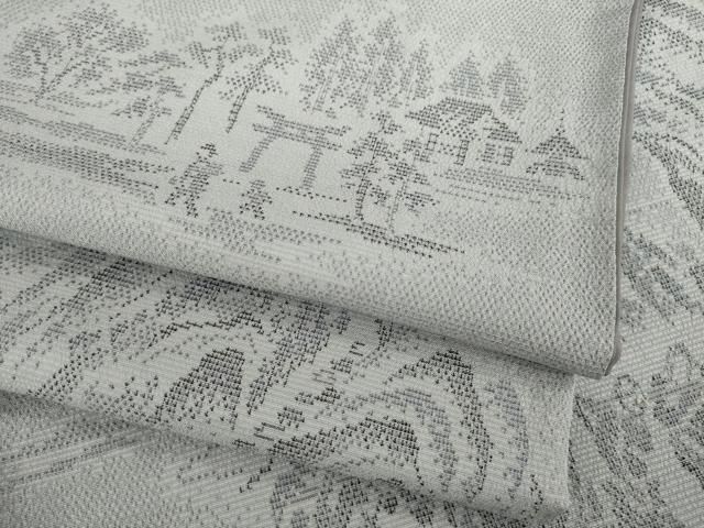 平和屋着物○本塩沢 人物風景文 暁鼠色地 正絹 逸品 AAAZ3807ck