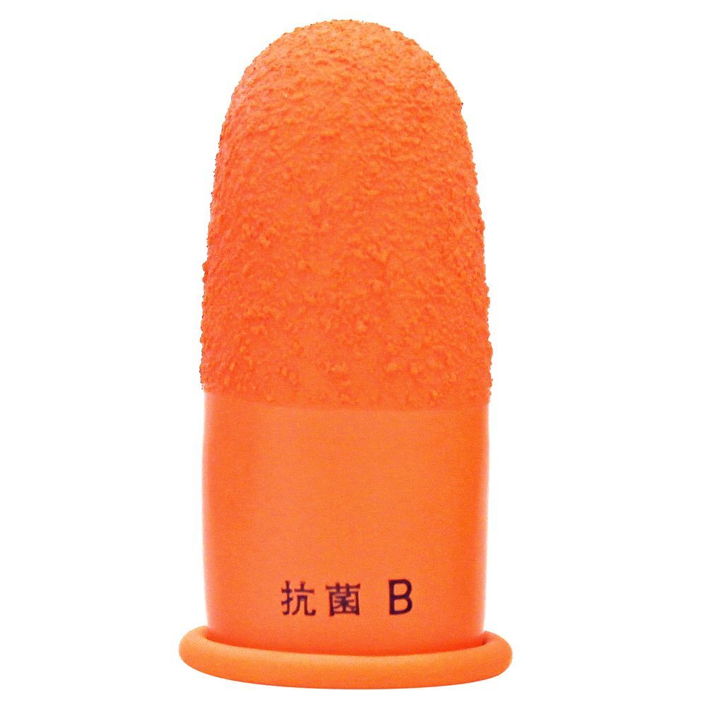 プラス 指サック 天然ゴム 特殊2重加工 抗菌剤配合 箱入 50個入 B(中) オレンジ KM-202H （1点）