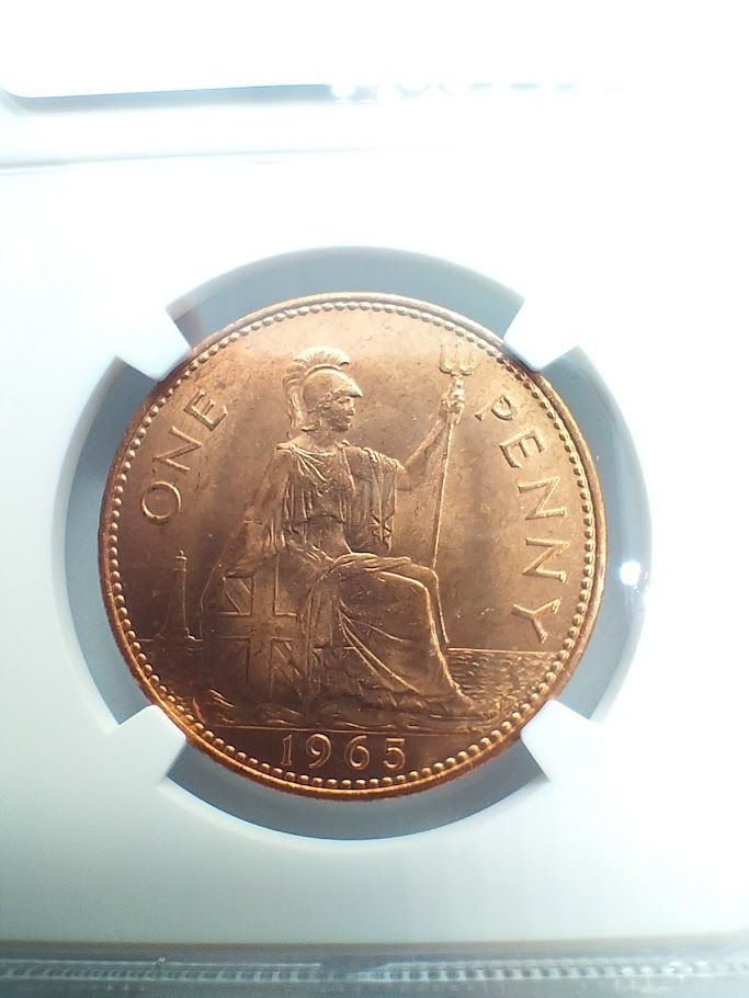 100％品質 NGC 発行枚数少 大型銅貨 ブリタニア イギリス 1965年 RD MS64 貨幣