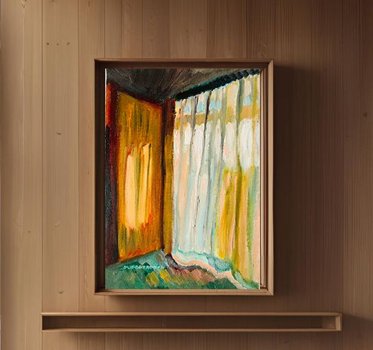 16×23㎝「部屋の中５」油彩・原画・サムホール 23×16㎝「部屋の中5」サムホール・油彩・原画 - メルカリ