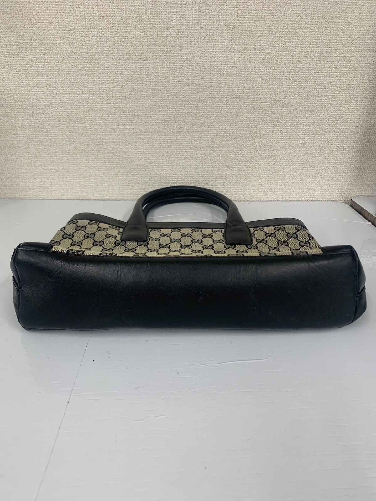 Gucci 黒 キャンバス レザー トートバッグ GGキャンバス グッチ トートバッグ キャンバス×レザー ブラック