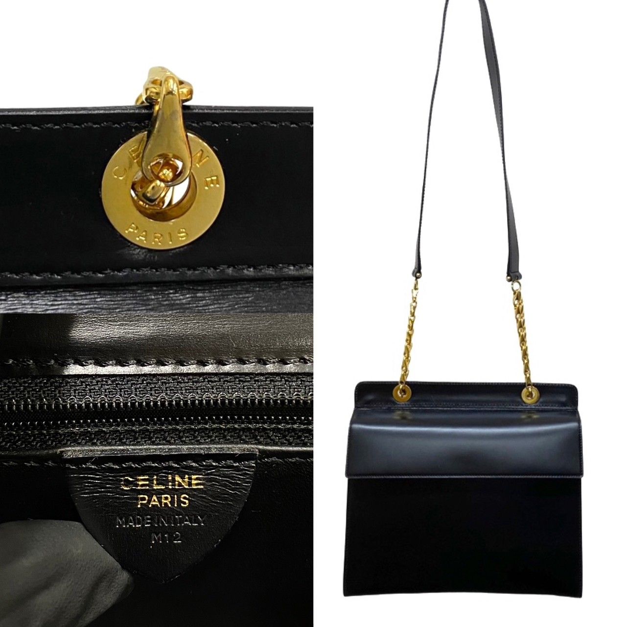 極 美品 CELINE セリーヌ ヴィンテージ サークルロゴ 金具 カーフ