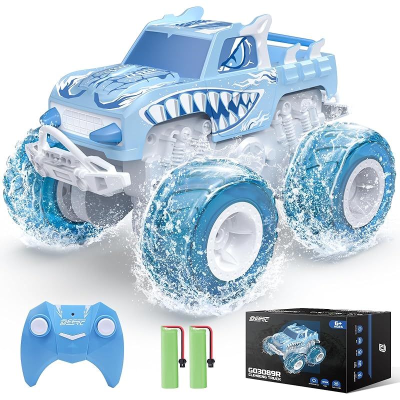 DEERC ラジコン 水陸両用 ラジコンカー オフロード 子供向け 車 RCカー おもちゃ IPX7防水 4WD 操作時間50分 360度回転 2.4GHz 耐衝撃 水遊び 夏休み 小学生 中学生 男の子 女の子 誕生日 プレゼント ギフト 贈り物 クリスマス