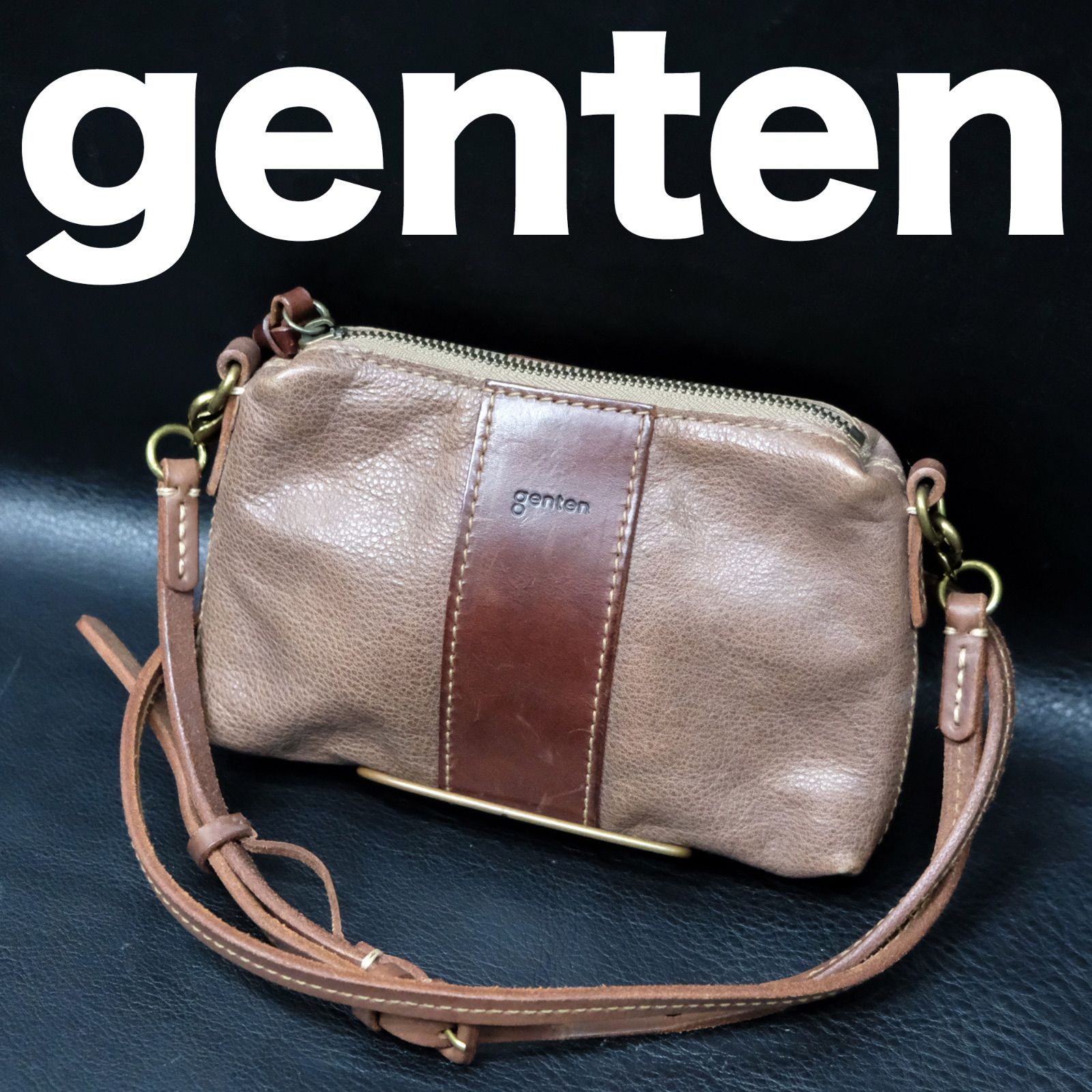入荷now 安全 genten ショルダーバッグヌメ革ポシェットブラウンレザー バッグ
