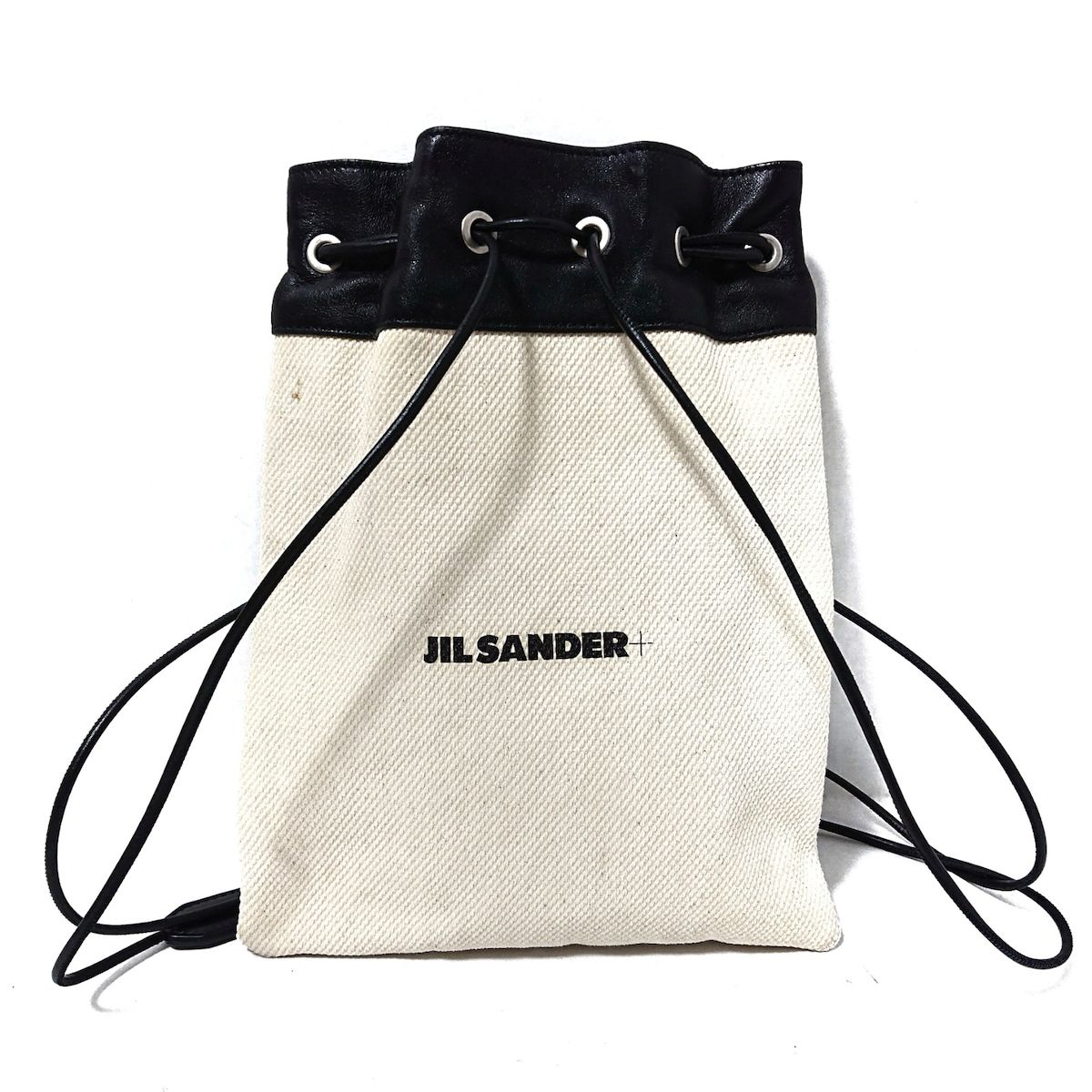 JILSANDER(ジルサンダー) ショルダーバッグ ドローストリング クロスボディバッグ アイボリー×黒 巾着型/JIL SANDER+ キャンバス×レザー