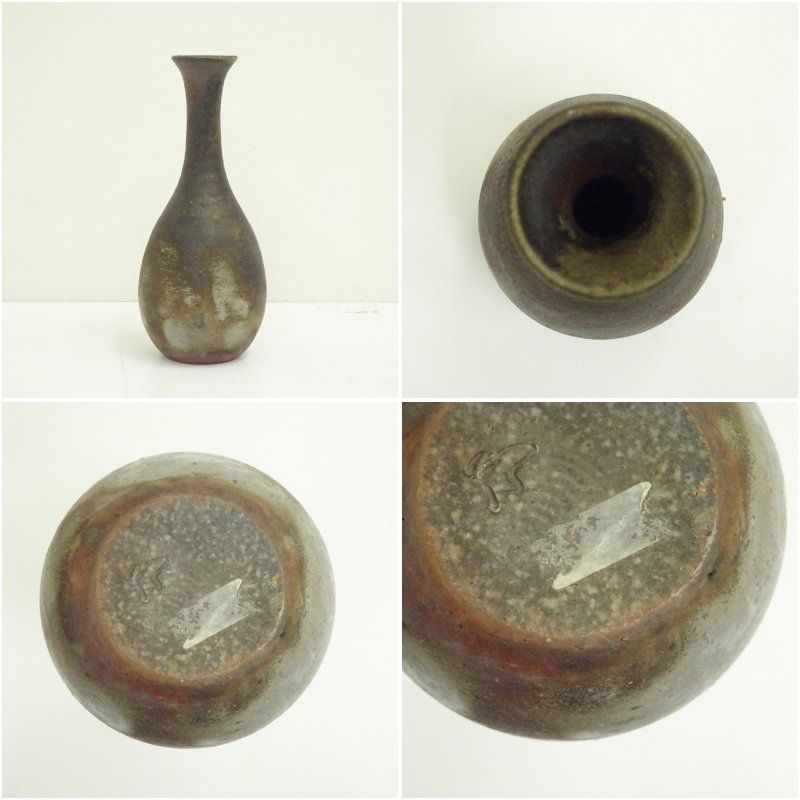 インテリア小物 備前焼 川井明子造 花入（共箱）花入れ 茶道 茶道具