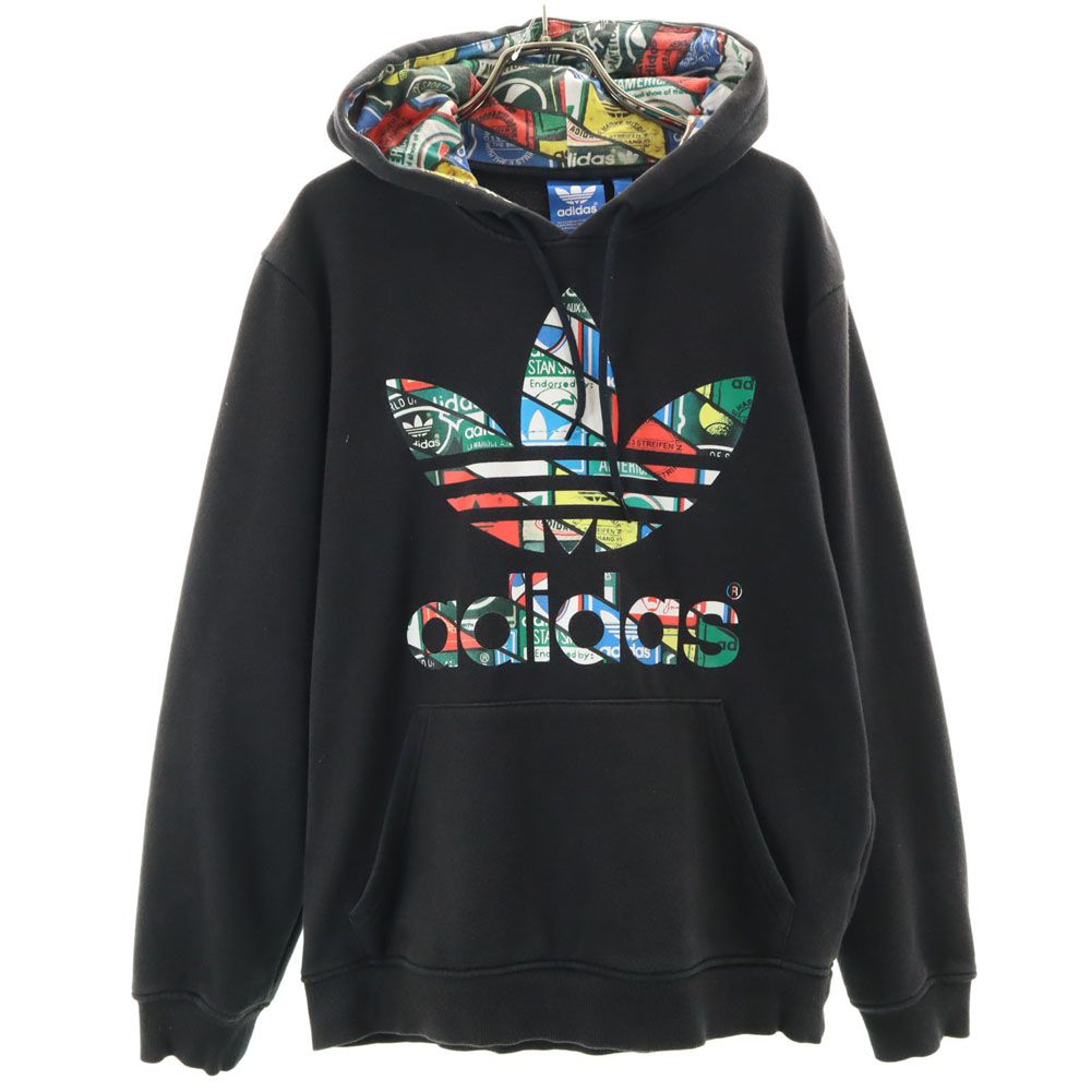adidas Originals アディダスオリジナルス トレフォイルロゴ 長袖 スウェットパーカー L ブラック メンズ 古着